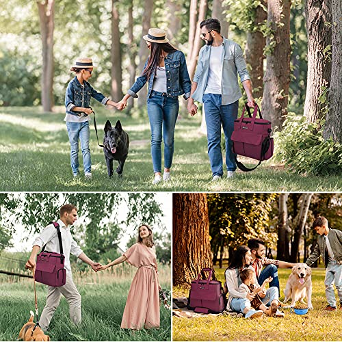 Airline Approved Pet Travel Bag, Weekend Travel Set for Dog and Cat, Airline Approved Tote Organizer with Multi-Function Pockets, 2 Dog Food Storage Containers, 2 Collapsible Bowls (Rose Red) - color: Rose Red