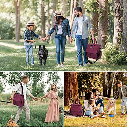 Airline Approved Pet Travel Bag, Weekend Travel Set for Dog and Cat, Airline Approved Tote Organizer with Multi-Function Pockets, 2 Dog Food Storage Containers, 2 Collapsible Bowls (Rose Red) - color: Rose Red