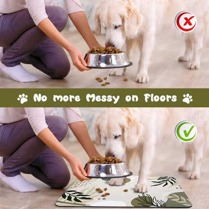 Bohemia Tropical Leaves Pet Feeding Mats - Waterproof, Absorbent Dog Cat Food and Water Bowl Mats - 12 * 20 inch - color: Bohemia, size: 20"L x 12"W