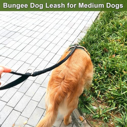 WYuZe 4FT Bungee Dog Leash Shock Absorbing Handle for Small Medium Dogs | Reflective Elastic Nylon Leash Soft Padded Handle, Stretch to 5.5ft, No Tangle for Anti-pull Walking Training, Black - color: Black