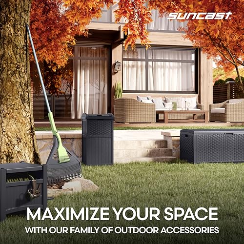 Suncast 33 Gallon Wicker-Style Hideaway Trash Can with Secure Latching Lid and Weather-Resistant Construction for Patio, Cyberspace Grey, Made in the USA - color: Cyberspace Grey