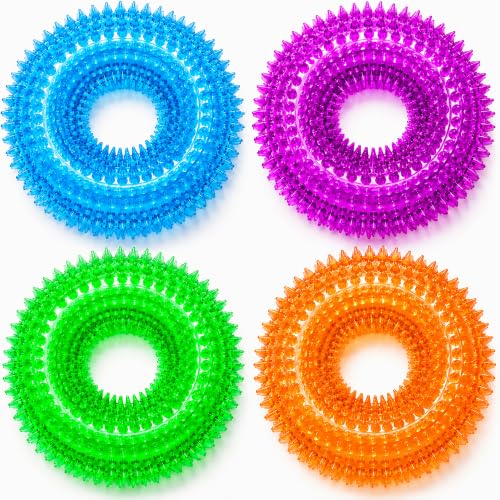 ADUCK Dog Squeaky Chew Toys for Aggressive Chewers, Small Medium Large Dogs Teeth Cleaning Soft Natural Rubber Float Toy for Indoor Outdoor Water Pool, Donut Ring Design 4.92 inch (4 Colors) - color: 4 Colors