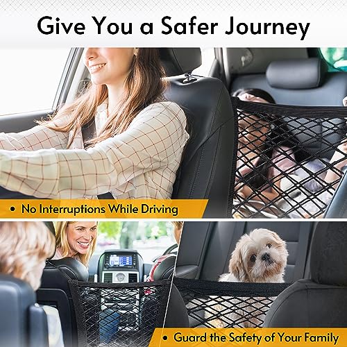 rabbitgoo Dog Car Net Barrier for SUVs, Pet Barrier with Metal Hooks & Stretchable Mesh, Car Divider & Storage Bag, Easy to Install, Drive Safely with Children & Pets, 11.7"×11.7" - size: 11.7" x 11.7"