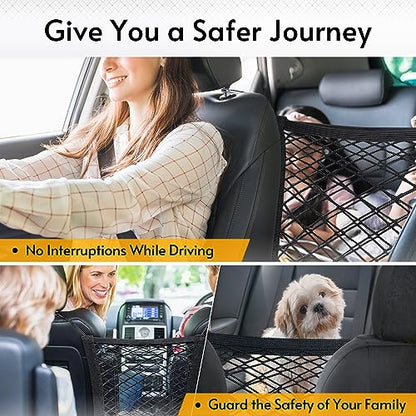rabbitgoo Dog Car Net Barrier for SUVs, Pet Barrier with Metal Hooks & Stretchable Mesh, Car Divider & Storage Bag, Easy to Install, Drive Safely with Children & Pets, 11.7"×11.7" - size: 11.7" x 11.7"