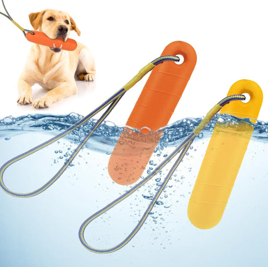 SCENEREAL Floating Dog Toys for Water Fetch, 8.5" Dog Water Toy for Medium Large Dogs, Tough Interactive 2 Pack Fetch Bumpers with Durable Rope for Summer Training Teething Outdoor Pool - color: Ham Stick Shape(Yellow&Orange)