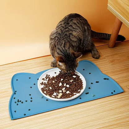 Anti Slip and Waterproof Pet Food Mat with Raised Edges - Spill Proof Feeding Tray for Cats and Dogs, Easy to Clean Floor Protector, Scratch Resistant, Compatible with Dry and Wet Food Bowls,Blue - color: Blue