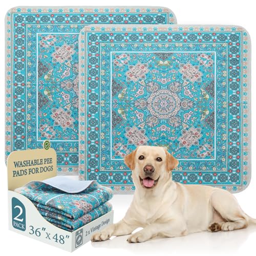 Homimp Washable Pee Pads for Dogs, 2 Pack Reusable Puppy Pads Waterproof, Absorbent and Leakproof Dog Pee Pads, Non Slip Puppy Training Pads, Pet Mat for Floor,Crate,Couch,Whelping,Blue, 36"x48" - size: 36"x48"(Pack of 2)