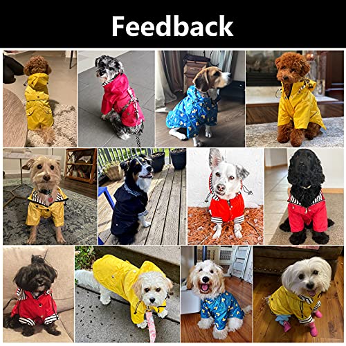 Morezi Dog Zip Up Raincoat with Reflective Buttons, Rain/Water Resistant, Adjustable Drawstring, Removable Hood, Raincoats with Legs 8lbs to 80lbs Available - Grid Blue - S - color: Grid Blue, size: Small