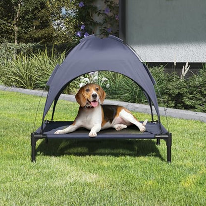 Elevated Dog Bed with Canopy - 30x24-Inch Portable Pet Bed with Non-Slip Feet - Indoor/Outdoor Dog Cot with Carrying Case by PETMAKER (Blue)