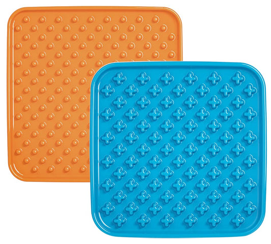 LE TAUCI PET Slow Feeder Dog Bowl, 7.5 Inch Lick Mat for Medium and Large Breed, Anxiety Relief Licking Mat, Puzzle Feeder for Peanut Butter, Treats, Pet Enrichment Toys, Set of 2, Blue and Orange - color: Blue and Orange