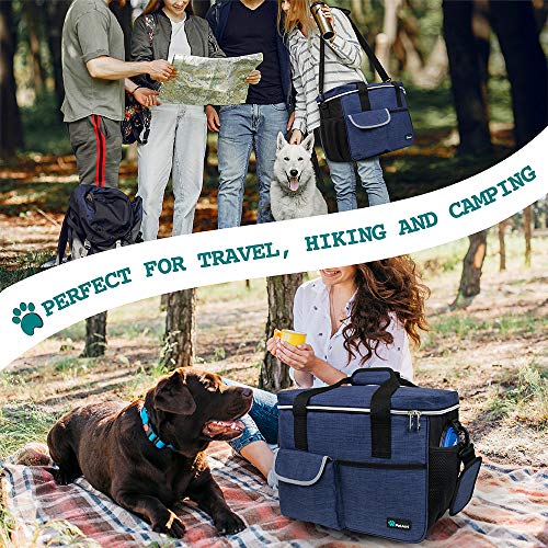 PetAmi Dog Travel Bag Organizer, Pet Travel Kit with 2 Food Containers & 2 Collapsible Dog Bowls, Pet Supplies Tote with Luggage Sleeve, Weekend Road Trip Camping Essentials, Navy Blue, Medium - color: Navy, size: Medium - 14.5"L x 8"W x 12.0"H