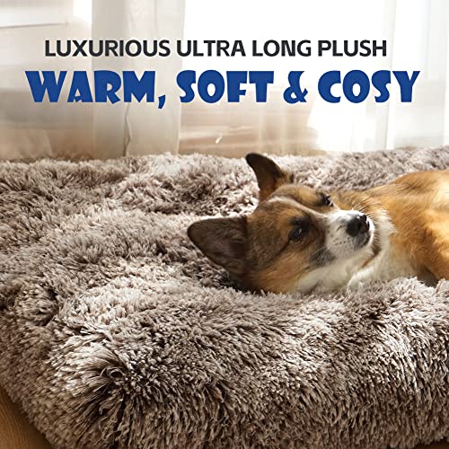 Dog Crate Pad for Large Dogs, 36 inch, Deluxe Plush Anti-Slip Pet Bed, Fully Kennel Pad - color: Brown, size: Large 36"x24"