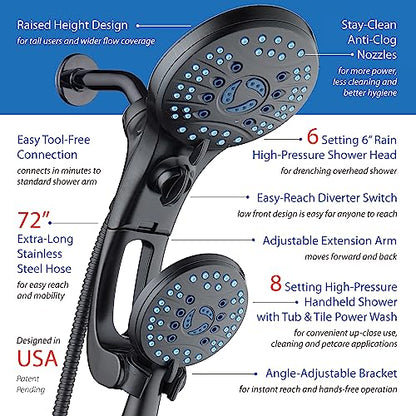 Hotel Spa AquaCare As-Seen-On-TV High Pressure Handheld/Rain 50-mode 3-way Shower Head Combo with Adjustable Arm - Anti-clog Nozzles, Tub & Pet Power Wash, 6 ft. Hose, Rubbed Bronze Finish - color: Oil Rubbed Bronze, style: 2.5 Gallons Per Minute