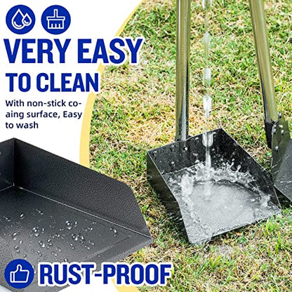 Dog Pooper Scooper, Tray Rake and Spade 3 Pack Poop Scoop Adjustable Long Handle Metal with Bin for Pet Waste Removal, No Bending Clean Up for Large and Small Dogs - size: tray, rake & spade