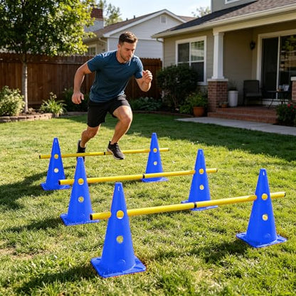 15 Inch Speed Agility Hurdles and Cones Set with 3 Height Level Detachable Jumping Hurdles for Beginner, Dog Training - color: Blue
