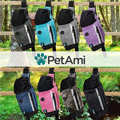 PetAmi Dog Fanny Pack, Treat Pouch for Dog Walking, Training, Built in Poop Bag Dispenser, Water Bottle Holder, Collapsible Bowl, Pet Treat Waist Belt for Hiking, Running, Kibbles (Turquoise) - color: Sea Blue