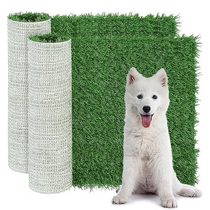 GLOBREEN Artificial Dog Grass Pee Pads 28" X 18" - Large Puppy Training Turf for Potty Tray, Anti Odors Reusable Pet Fake Grass with Drainage, 2 Packs - size: 28"x18"