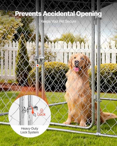 VEVOR Outdoor Dog Kennel, 6.56 x 6.56 x 5.25 ft Large Dog Kennel with Secure Lock, Outside Dogs Enclosures with UV-Resistant & Waterproof Roof Cover, Heavy Duty Pet Crate Cage Run for Large Dogs - size: 6.56 x 6.56 x 5.25 ft