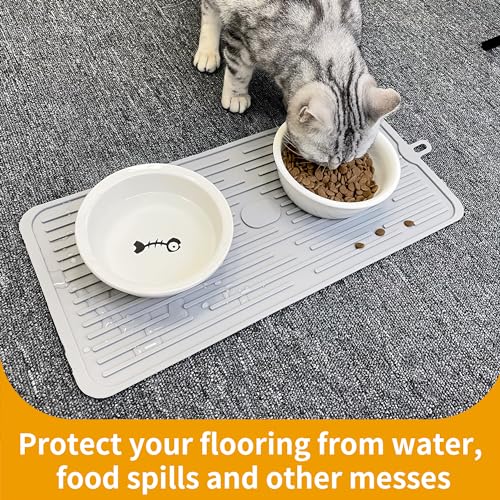Ptlom Pet Placemat for Dog and Cat, Anti-Slip Waterproof Dogs Feeding Mat Prevent Food and Water Overflow, Bowl Mats Suitable for Medium and Small Pets, Light Gray, Silicone - color: Light Grey