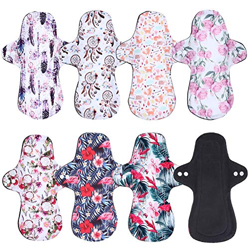 7pcs Pack Reusable Washable Cloth Incontinence Pads Including 6pcs Heavy Flow Bamboo Charcoal Reusable Menstrual Pads Cloth Mama Sanitary Pad + 1pc Mini Wet Bag - color: 7 Pieces Set A3, size: Heavy Flow Bamboo Charcoal