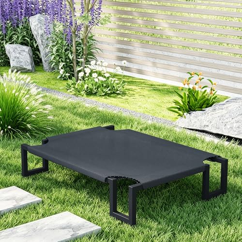 Elevated Dog Bed for Medium Sized Dogs,Raised Outdoor Dog Cot with Washable Cover,Breathable Teslin Mesh,Waterproof Cooling Pet Bed Indoor & Outdoor,No-Slip Feet,Black 90×65×21cm - size: M 90L×65W×20H cm