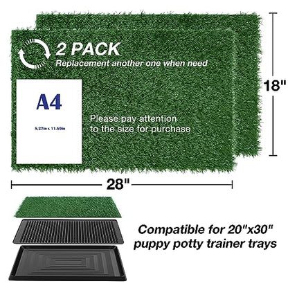GLOBREEN Artificial Dog Grass Pee Pads 28" X 18" - Large Puppy Training Turf for Potty Tray, Anti Odors Reusable Pet Fake Grass with Drainage, 2 Packs - size: 28"x18"