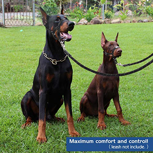 Pawaboo Dog Muzzle, Head Halter Collar for Dog, Pet Nylon Reflective Adjustable Loop Anti-Biting Barking Control Easy Fit Dogs Stops Dogs Pulling Head Leash, Small Size, Black - color: Black, size: Small