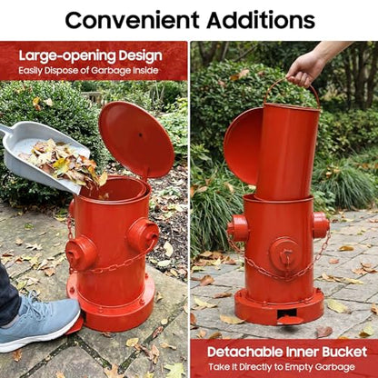 DouSeiAi Retro Fire Hydrant Trash Can - 1.3 Gallon Metal Garbage Bin with Foot Pedal & Removable Inner Bucket, Heavy-Duty Indoor/Outdoor Waste Can for Garden, Patio, Park, Kitchen and Dog Waste, Red - color: Red