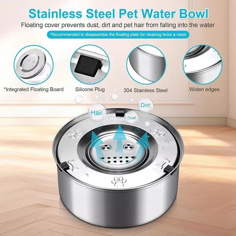 Stainless Steel Dog Water Bowl No Spill, 101oz/3L Pet Water Bowl for Dogs, Floating Disk Slow Drink Anti-Gulping Splash Proof Slow Feeder Bowls for Dog Cat, Travel Outdoor Car Home