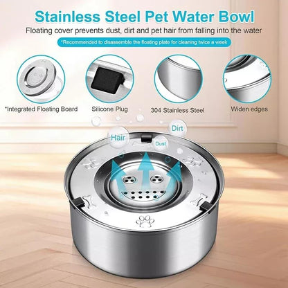 Stainless Steel Dog Water Bowl No Spill, 101oz/3L Pet Water Bowl for Dogs, Floating Disk Slow Drink Anti-Gulping Splash Proof Slow Feeder Bowls for Dog Cat, Travel Outdoor Car Home