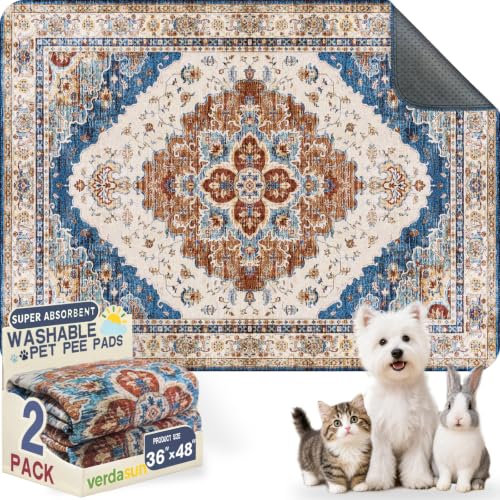 Washable Pee Pads for Dogs, Reusable Puppy Potty Training Pads, Ultra-Absorbent Thick Waterproof Leak-Proof Non-Slip Pads & Mat for Crate, Playpen, Floor, Whelping & Housebreaking , 2 Pack 36"x48" - color: Brick/Blue, size: 36" ×48"(pack of 2)