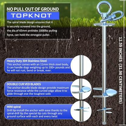 TOPKNOT Dog Tie Out Cable and Stake,with 20FT Heavy Duty Cable,360°Swivel Dog Run- No Tangle,Runner for Yard R- Up to 150LBS,Ideal for Outdoor Camping - size: dog stake+20ft/150lbs