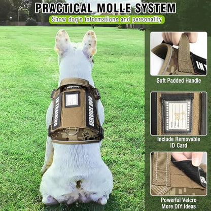 Tactical Dog Harness and Leash Set Medium Sized Dog,Heavy Duty No Pull Service Dog Vest and 10 Patches with Dog Seat Belt,Reflective Adjustable Pet Harness for Training Walking Hiking Camo M - color: Desert Camo, size: Medium