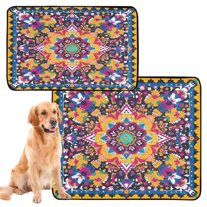 Qilmy Mandala Pet Mat, Waterproof Reusable Dog Training Pad Anti-Slip Pet Creat Pad for Small Medium Large Dogs and Cats - size: Smallx3