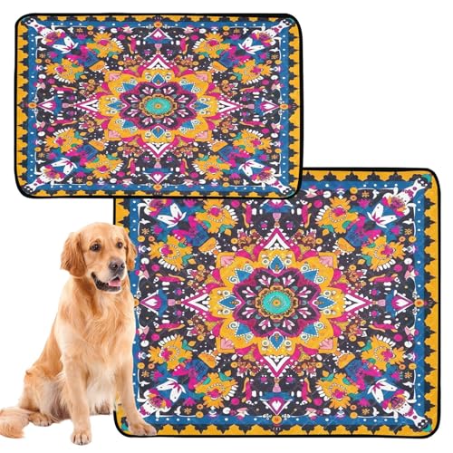 Qilmy Mandala Pet Mat, Waterproof Reusable Dog Training Pad Anti-Slip Pet Creat Pad for Small Medium Large Dogs and Cats - size: Medium+Large