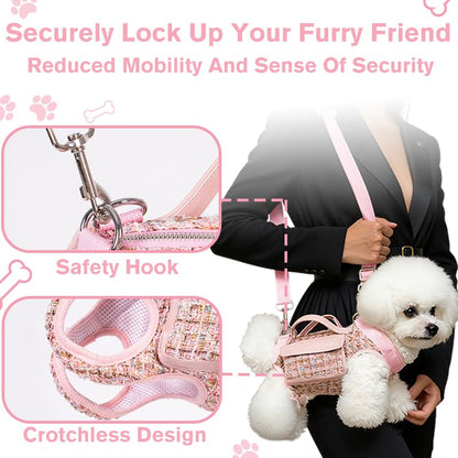 Dog Lift Harness Backpack for Small Dogs Cats, Adjustable Straps Dog Sling Carrier Full Body for Hiking, Travel, Outdoor – Pink Large - size: Large(10-12LBS)