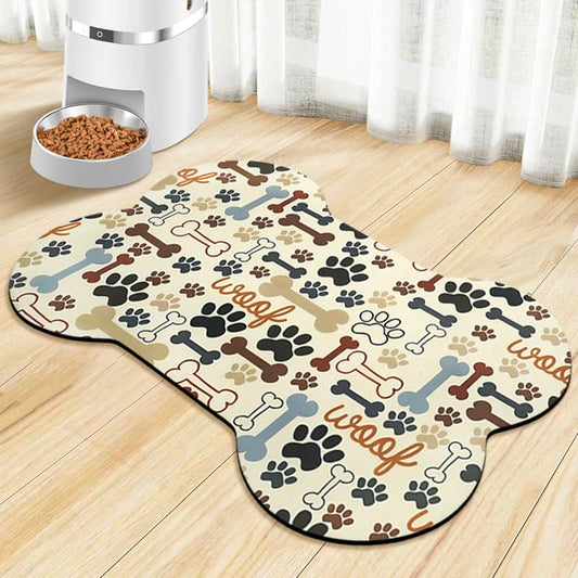 Dog Food Mats for Floors Waterproof, Pet Feeding Absorbent Water Bowl Mat Cat Placemats Beige Bone Shape 23.6 * 15.7 inch - color: Beige Bone, size: M(23.6"×15.7")