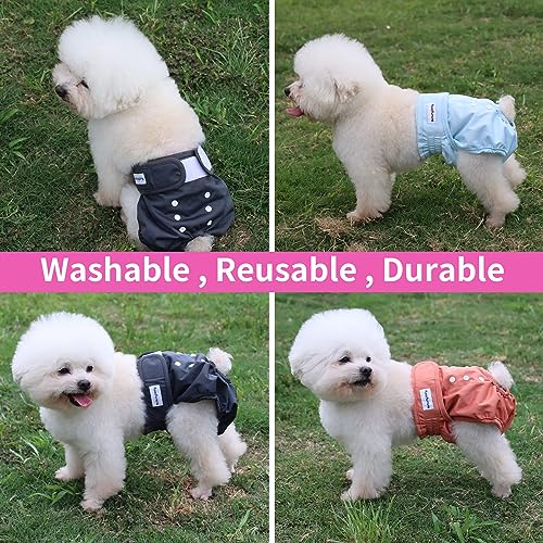Washable Female Dog Diapers for Medium Dogs,Pack of 4 Reusable Doggie Diapers Super Absorbent Dogs Pants in Period,Heat Cycle,Incontinence,Excitable Urination,Large - size: Large