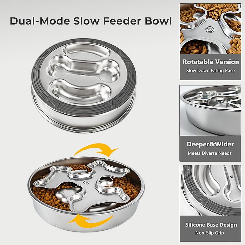 Stainless Steel Rotating Bone-Shaped Slow Food Pet Feeder | 304 Grade, Anti-Spill, For Dogs and Cats