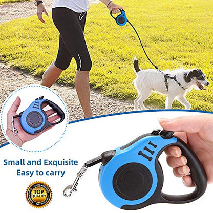 Retractable Dog Leash for Medium - Small Dogs and Cats 16.5FT Tangle Free, Heavy Duty Walking Leashes with Anti Slip Handle, Pause and Lock Strong Nylon Tape, Store Dog Leash Retractable(Blue) - color: Blue