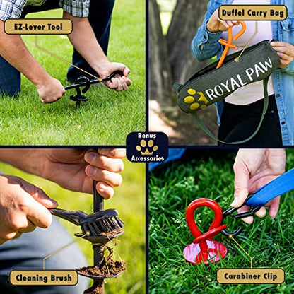ROYAL PAW 30ft Dog Tie Out Cable and Stake - Dog Stake & Dog Tie Out Heavy Duty for Large Dogs up to 300 lbs (30-ft Onyx Black Dog Lead and Crimson Red Dog Anchor)