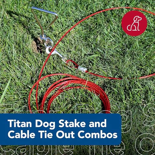Coastal Pet Titan Dog Stake & Cable Tie Out Combos - Cable Tie Out for Dogs - Features Nickel Snaps - Durable, Heavy-Duty Dog Tie Out Cable - Quality Dog Supplies - 15'