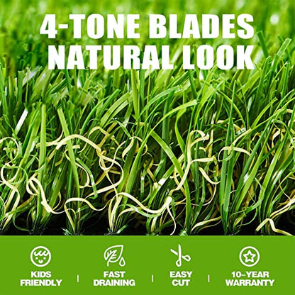 Premium Artificial Grass 3' x 6' Outdoor Rug, 1.38" Realistic Thick Turf for Garden, Yard, Fake Lawn, Dogs Synthetic Grass Mat, Rubber Backed with Drainage Holes, Customized Sizes - size: 3' x 6'