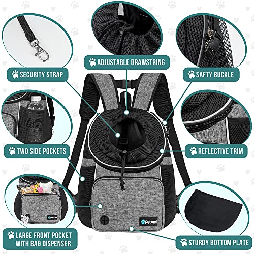PetAmi Dog Front Carrier Backpack, Adjustable Dog Pet Cat Chest Carrier Backpack, Ventilated Dog Carrier for Hiking Camping Travel, Small Medium Puppy Large Cat Carrying Bag, Max 15 lbs, Gray - color: Gray, size: Large (15.5x9x18)