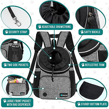 PetAmi Dog Front Carrier Backpack, Adjustable Dog Pet Cat Chest Carrier Backpack, Ventilated Dog Carrier for Hiking Camping Travel, Small Medium Puppy Large Cat Carrying Bag, Max 15 lbs, Gray - color: Gray, size: Large (15.5x9x18)