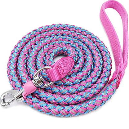 2/3/4/6/10 Foot Reflective Dog Leash Strong Nylon Rope Braided Heavy Duty for Large Medium Small Dogs Walking Training Leads (Pink, 10ft * 1/2") - color: Pink, size: 10ft * 1/2"