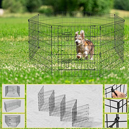 Artmalle Dog Playpen 30 Inch, Foldable Metal Puppy Exercise Pen with Door, 8 Panels Indoor Outdoor Pet Fence, Portable Dog Pen for Small Dogs, Cats, Rabbits, Ducks, Black - style: 24'' x 30'' x 8PCS