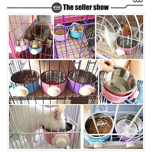 Crate Dog Bowl Removable Stainless Steel Water Food Feeder Bowls Cage Coop Cup for Cat Puppy Bird Pets - color: Pink, size: Small