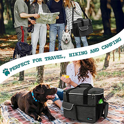 PetAmi Dog Travel Bag Organizer, Pet Travel Kit with 2 Food Containers & 2 Collapsible Dog Bowls, Pet Supplies Tote with Luggage Sleeve, Weekend Road Trip Camping Essentials, Dark Gray, Large - color: Charcoal, size: Large - 15.5"L x 9.5"W x 14.0"H