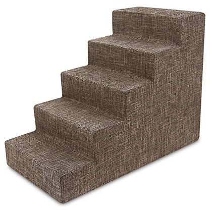 Best Pet Supplies Dog Stairs for Small Dogs & Cats, Foam Pet Steps Portable Ramp for Couch Sofa and High Bed Non-Slip Balanced Indoor Step Support, Paw Safe No Assembly - Brown Linen, 5-Step